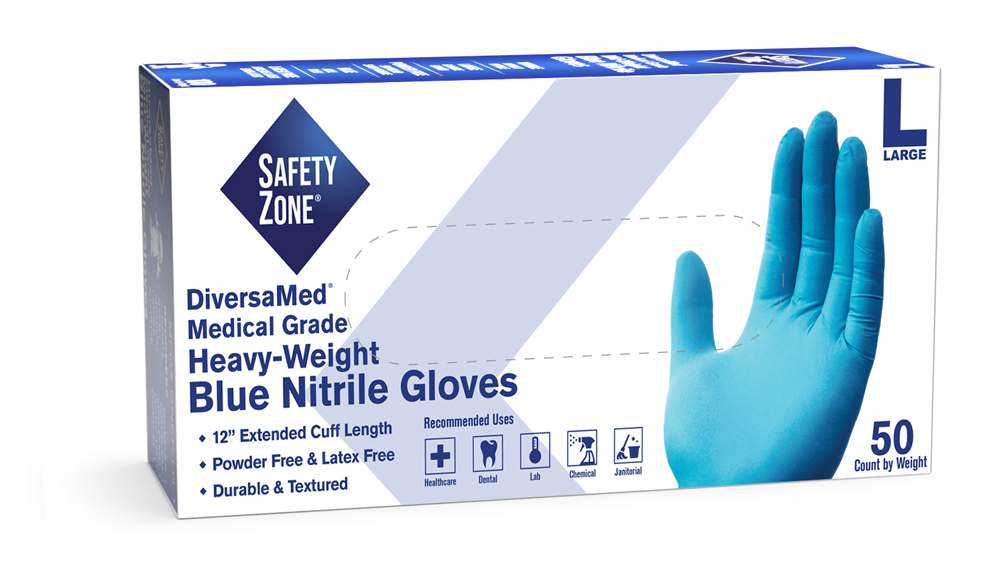 #GNEP-5-T8 Safety Zone® 12-in Blue Nitrile Exam Gloves (9.3-mil) 